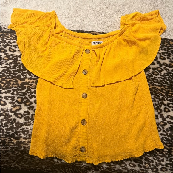 Express Mustard Top Blouse Off The Shoulder - Picture 1 of 3
